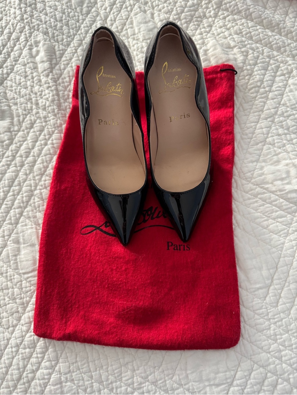 Christian Louboutin Black Patent Pointed-Toe Pumps